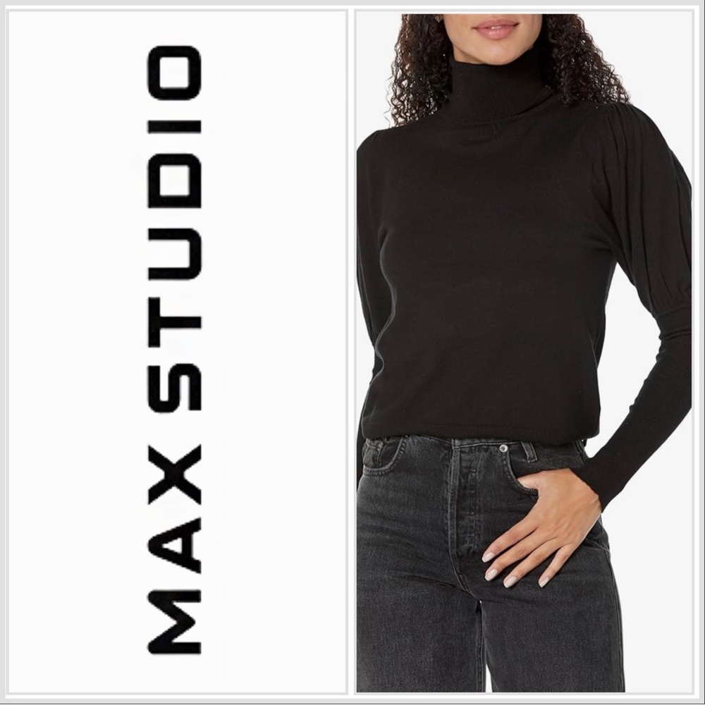 MAX STUDIO Juliet Bubble Sleeve Turtleneck Sweater Size Medium Black NWOT